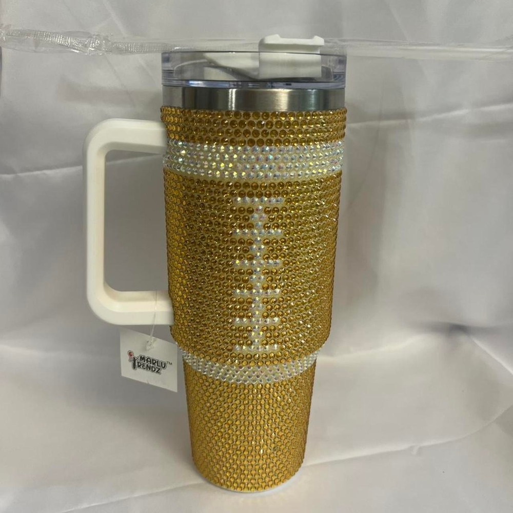 Rhinestone Studded Football Print 40oz Tumbler *NEW*